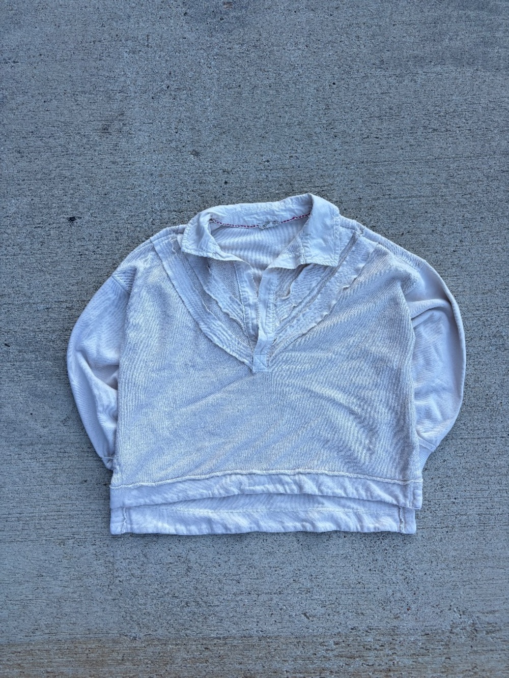 Pilcro Anthropologie Raw Edge Ruffle Collar Sweatshirt Pullover Cream XS
